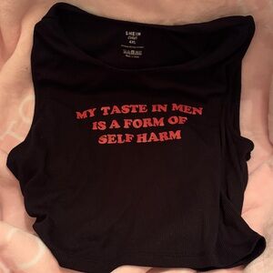 SHEIN Black Crop Top with Red Statement